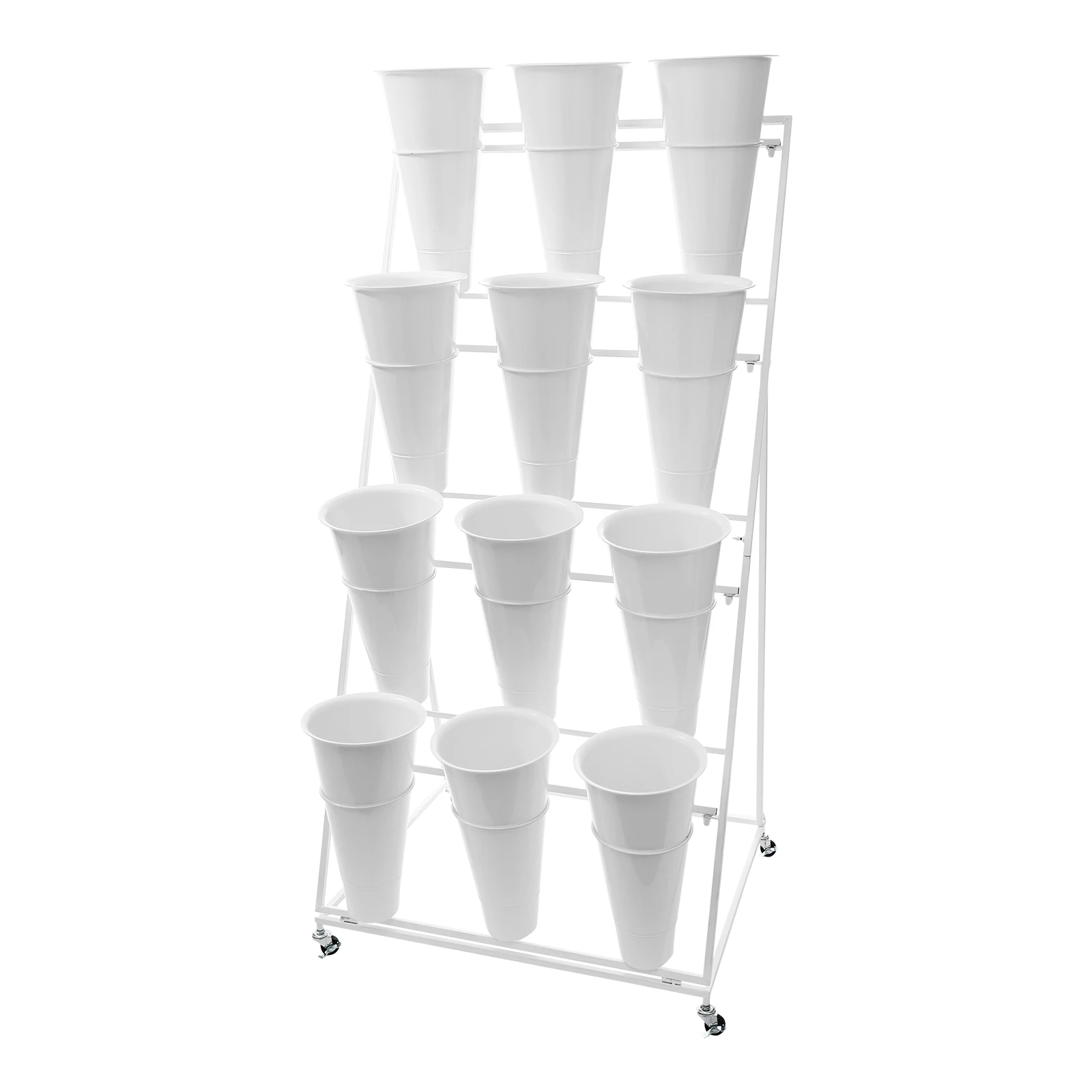 White PP Flower Display Stand, 4-tier Flower Holder, Flowerpot,Flower Display Stand with 12 Buckets