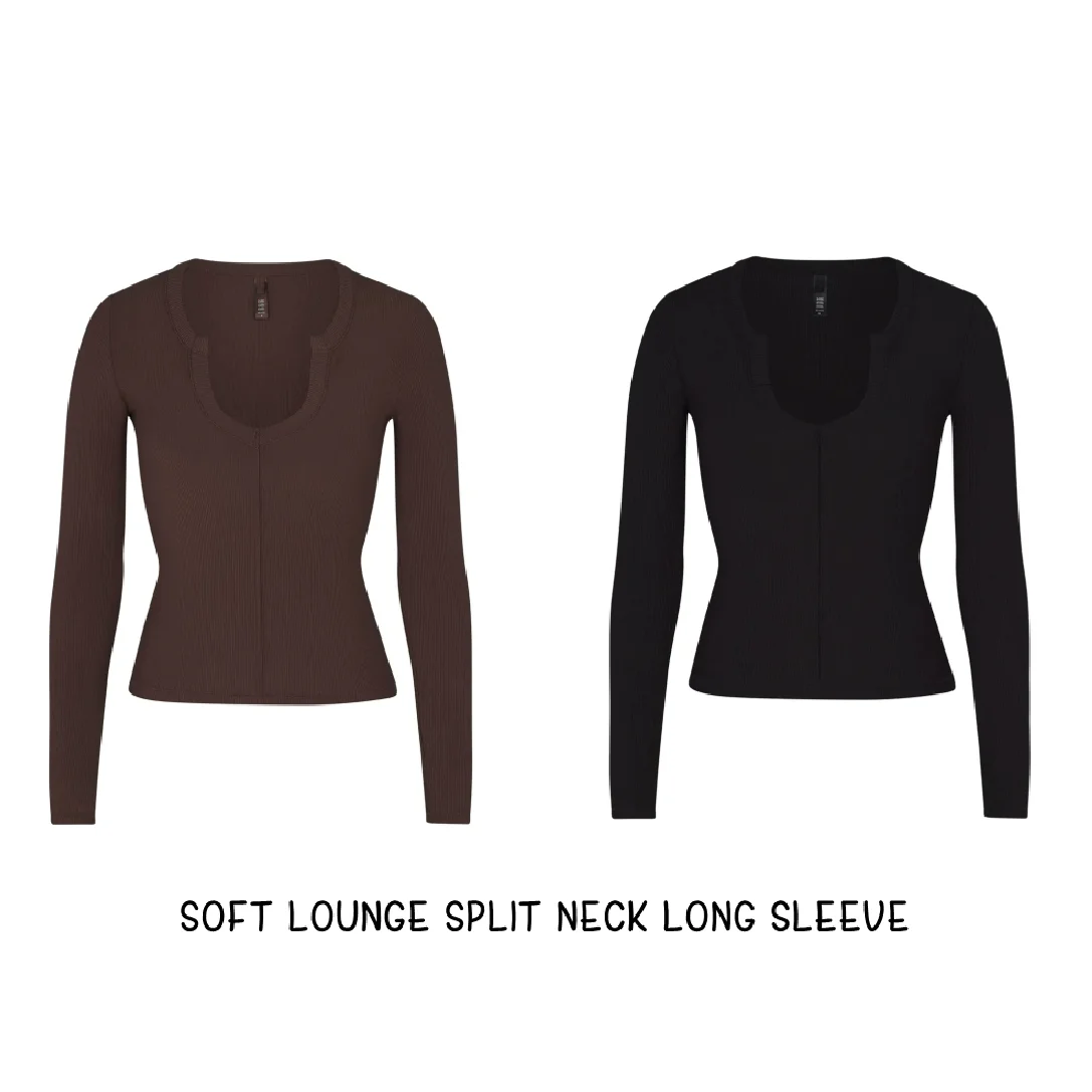 Kardashian Thread Open Small U-neck Long Sleeve Women's Base Shirt Soft Lounge T-shirt Commute Style Autumn Season Regular Le...