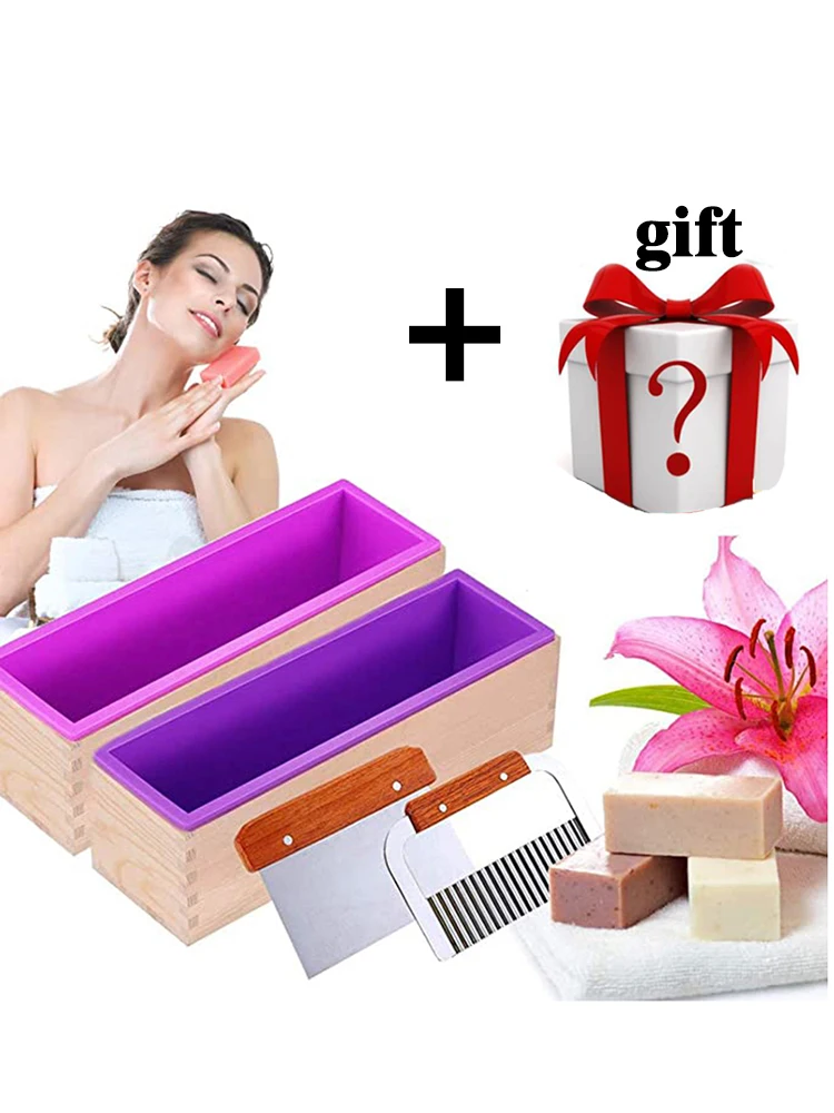 Silicone Soap Molds Kit Flexible Rectangular Loaf Comes With Wood Box Cutter DIY Tool For CP And MP Making Supplies