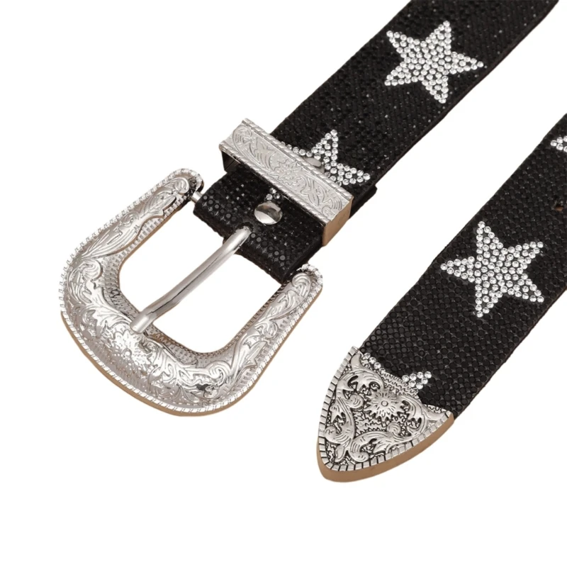 Rock and Roll Waist Belts for Jeans Pants Heavy Rhinestones Carving Buckle Belt