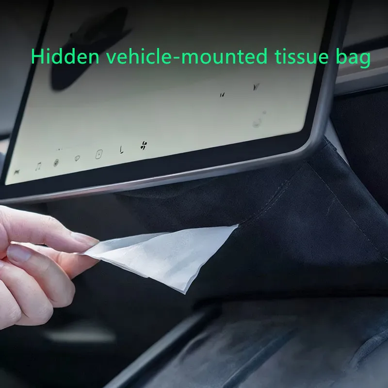 Für Tesla Model 3 Y 2021-2025 Highland Juniper Versteckter Taschentuchhalter Box Rückenlehnen-Konsole Beflockter Aufbewahrungsbeutel Auto-Zubehör