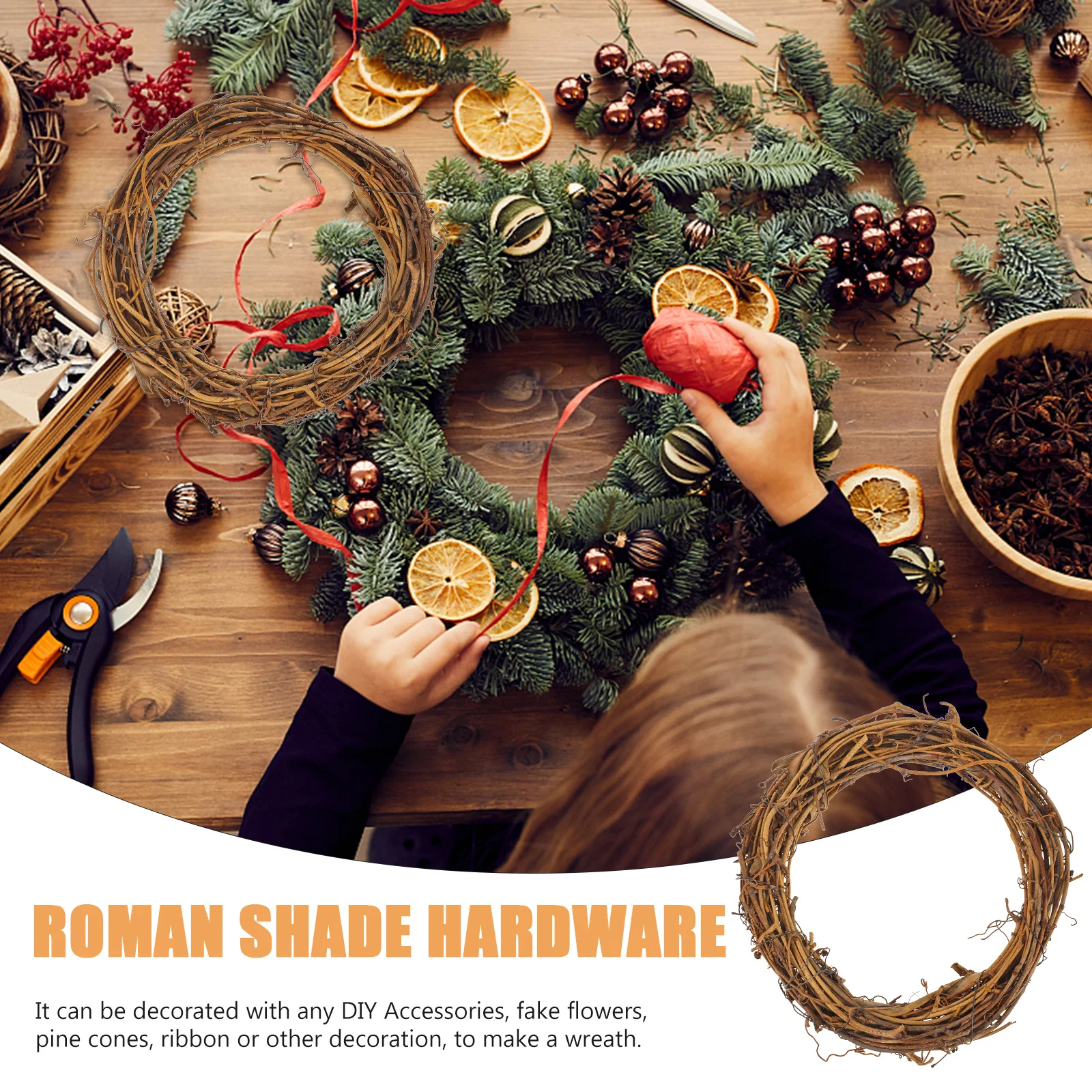 

2Pcs Rustic Moon Shape Rattan Wreath DIY Frame Natural Vine Branch Ring for Party Home Wall Hanging Decoration