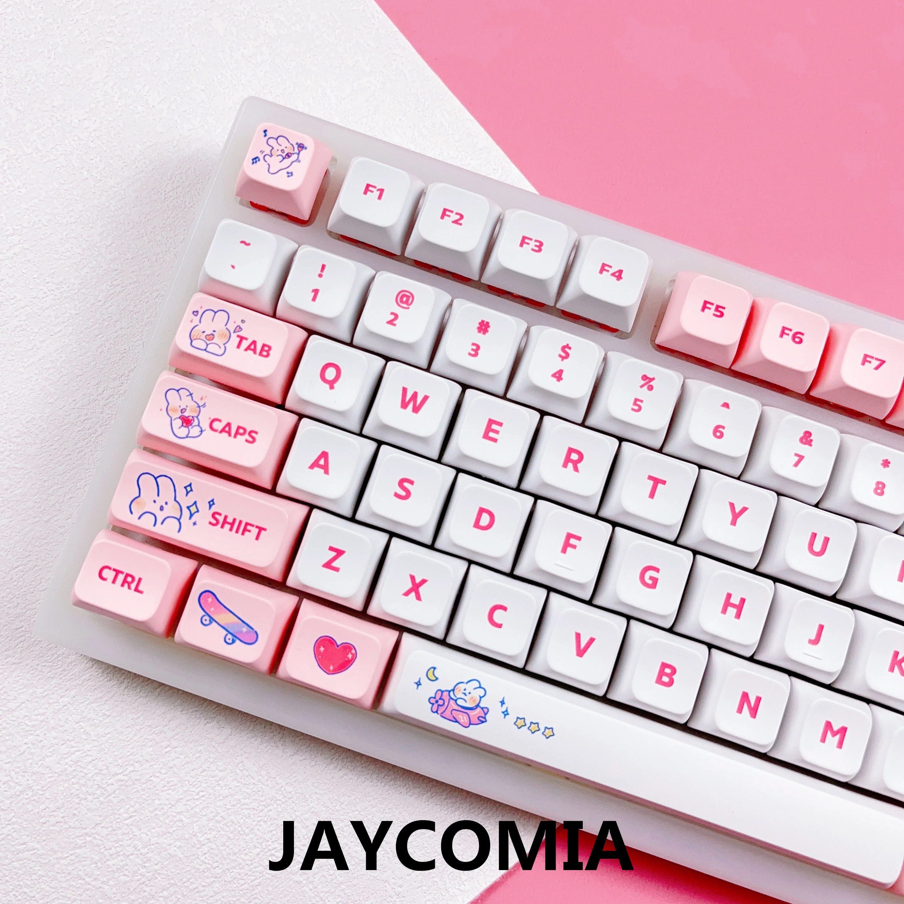 JAYCOMIA Cute Steam Rabbit Pink 129 key/set SYE-SUB Keycaps XDA Height For Mechanical Keyboard  60/61/64/68/78/84/87/96/980/108