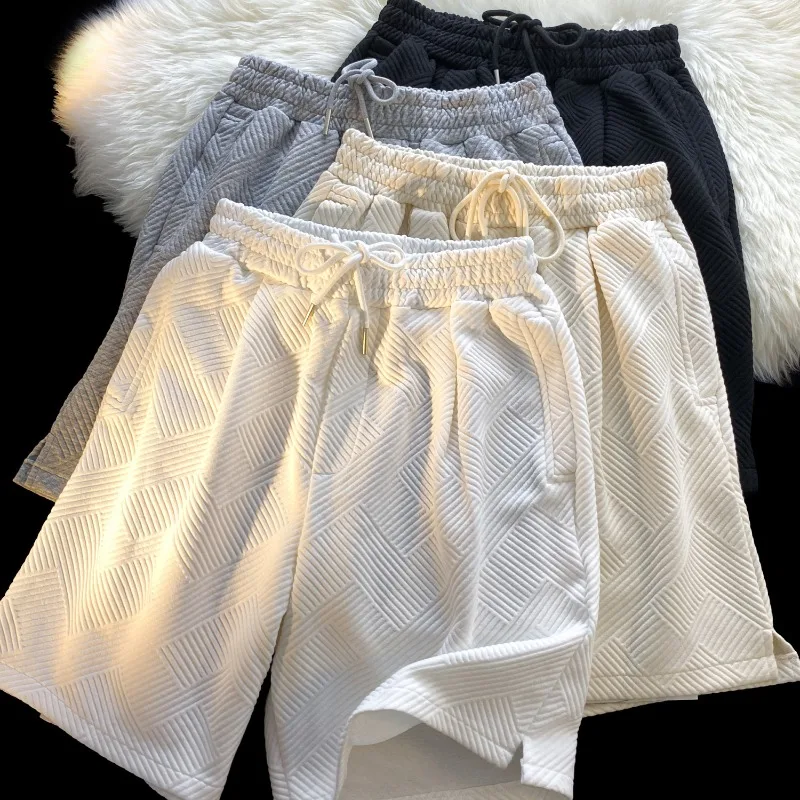 

Summer Fashion Shorts Men Stripe Solid Color Drawstring Five-point Pants Hot-selling Straight Loose Oversized Shorts Universal