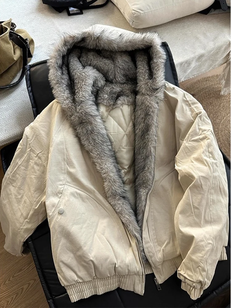 

American Retro Thiened Cotton Jaet Men's Winter Warm Coat with Fur Collar Cleanfit Hooded Trendy Youth Casual Outerwear