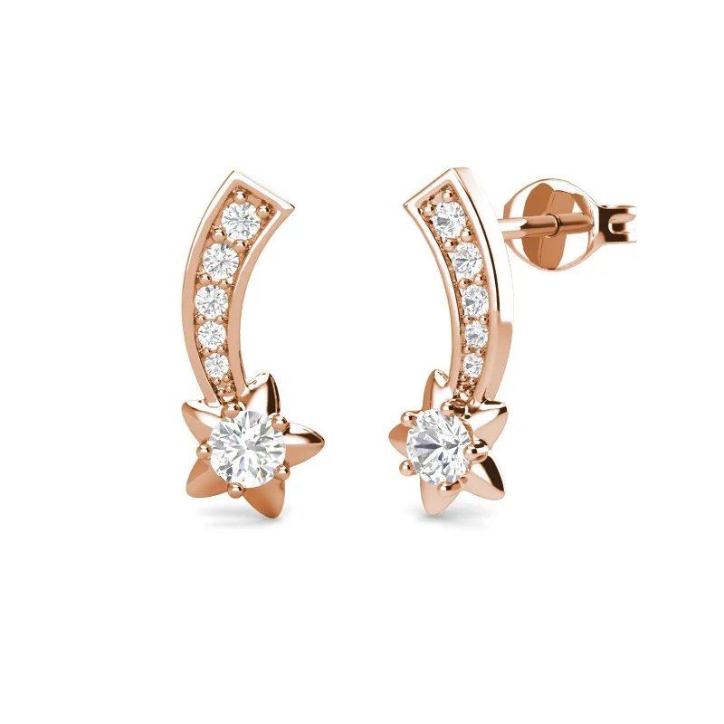 Daisini Gioielleria raffinata da donna Placcato in oro bianco 18 carati con cristalli Swarovski Orecchini in argento sterling 925 con stella meteora Stile classico