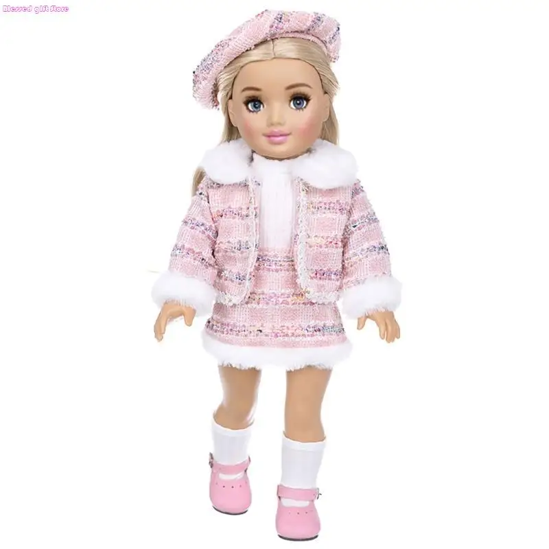 D0JC Multipurpose 18 Inch Dolls Wardrobes Collection Features Sturdy Farbic Materials Cotton Dress and Fahshion Coat