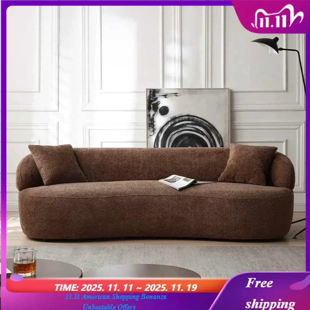 

Modern Boucle Curved Sofa Couch 3 Seater Comfy Cloud Upholstered 3 Seat Leisure Cushion Sectional Sofa for Home Living Room