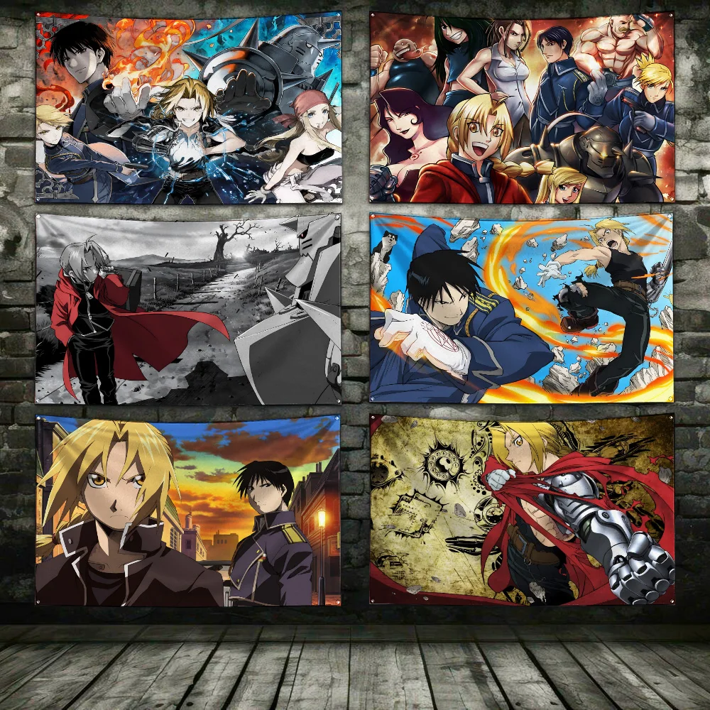 

Fullmetal Alchemist Flag Polyester Digital Printing Banner 4 Sizes for Garage Wall Art Out Door Decoration With Brass Grommets