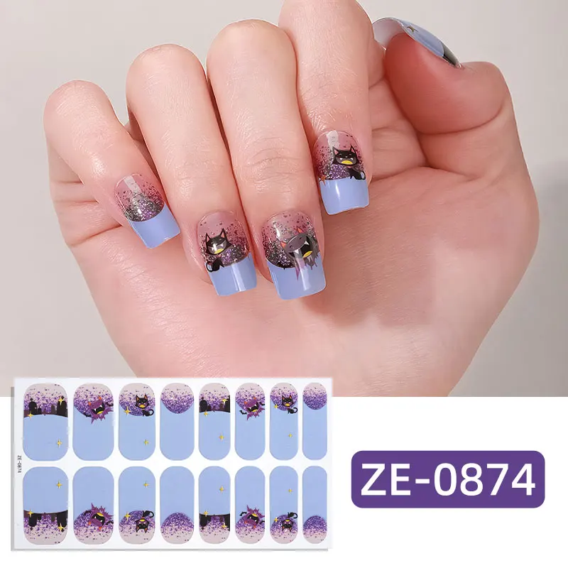 16 punte Halloween copertura completa strisce di smalto per unghie fantasma ragno zucca gatto nero adesivo per unghie avvolge manicure decorazione adesivo per unghie