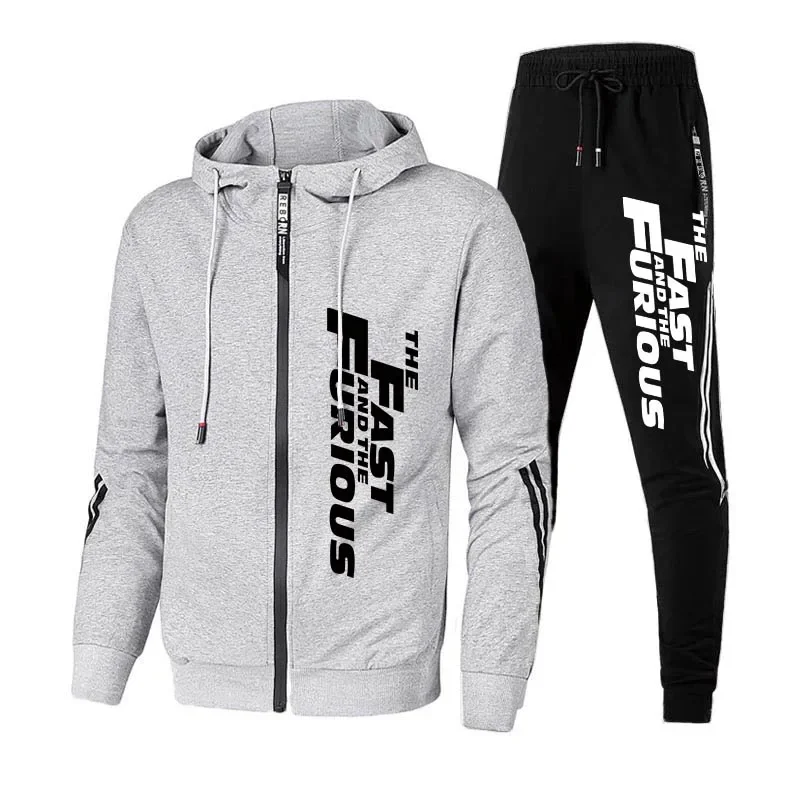 New Men\'s Tracksuit Autumn and Winter Sweatpants Two-Piece Set Printing Sport Jacket+Running Trousers Fast and Furious Overcoat