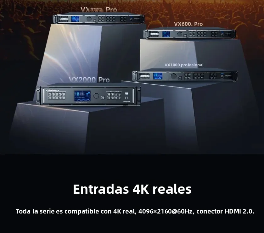 El procesador LED NOVASTAR VX2000 Pro y VX400 Pro soporta 12 capas 2K, 3 capas 4K; el VX600 Pro y el VX1000 Pro soportan 6 capas 2K.