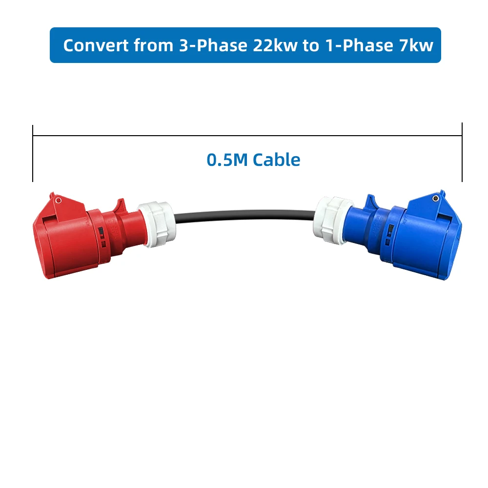 Adaptador de carga QiFeng EV convertir de 22KW a 7KW trifásico a 1 fase 32A CEE rojo hembra 5 pines conectar a azul hembra 3 pines