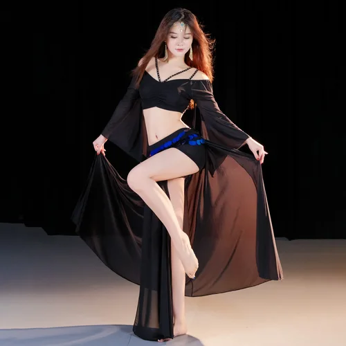Imagen 2 del producto 1 juego/lote, trajes de danza del vientre a la moda para mujer, ropa de baile indio sexy para mujer, top y falda