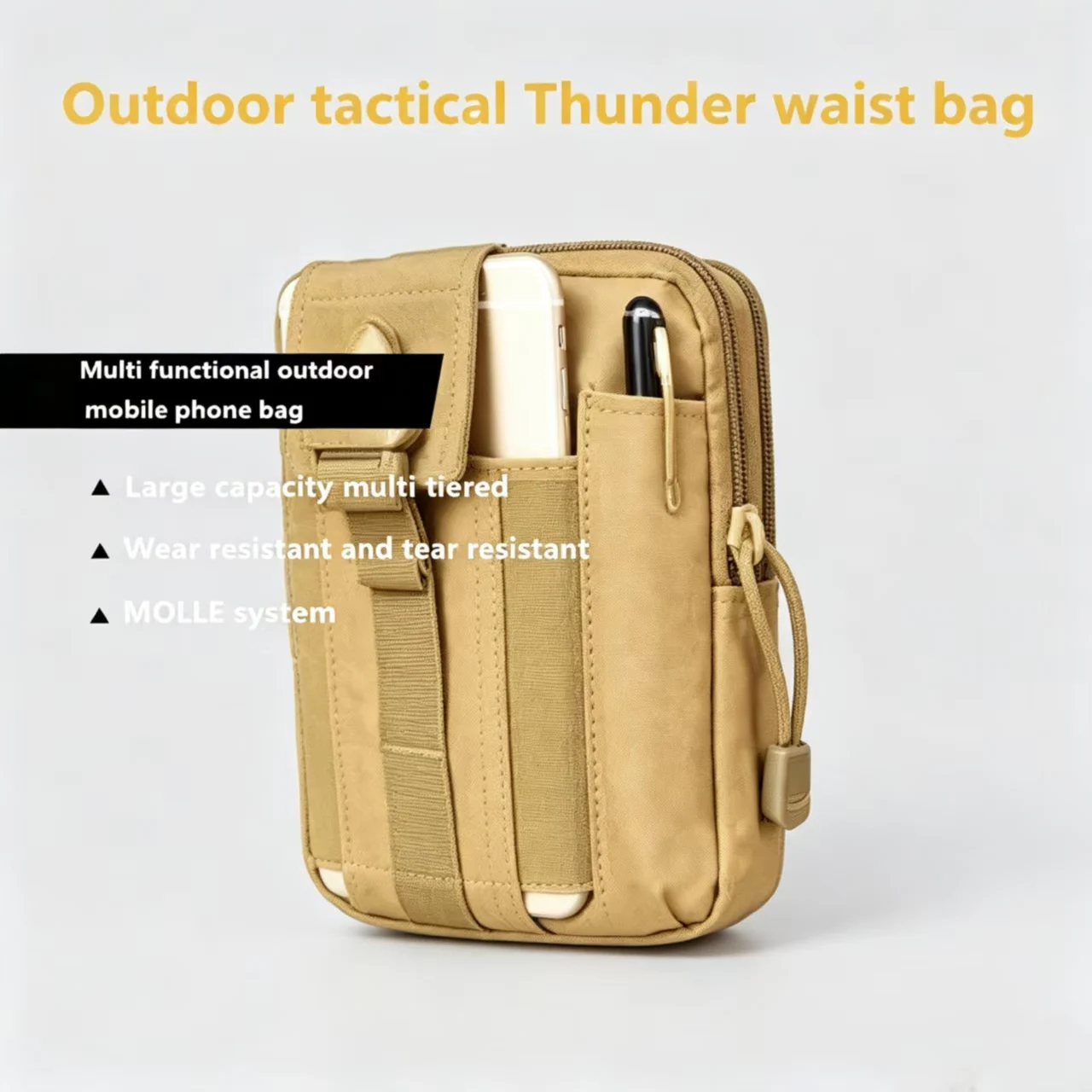 Bolsa Táctica MOLLE para Cintura, Tela Oxford 600D, Bolsa de Cinturón EDC, Multicapa, para Teléfono Móvil, Camping, Caza, Senderismo
