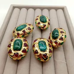 Wholesale 5 PCS Green Jasper Oval Shape Red Crystal Connector Spacer For Making Jewelry