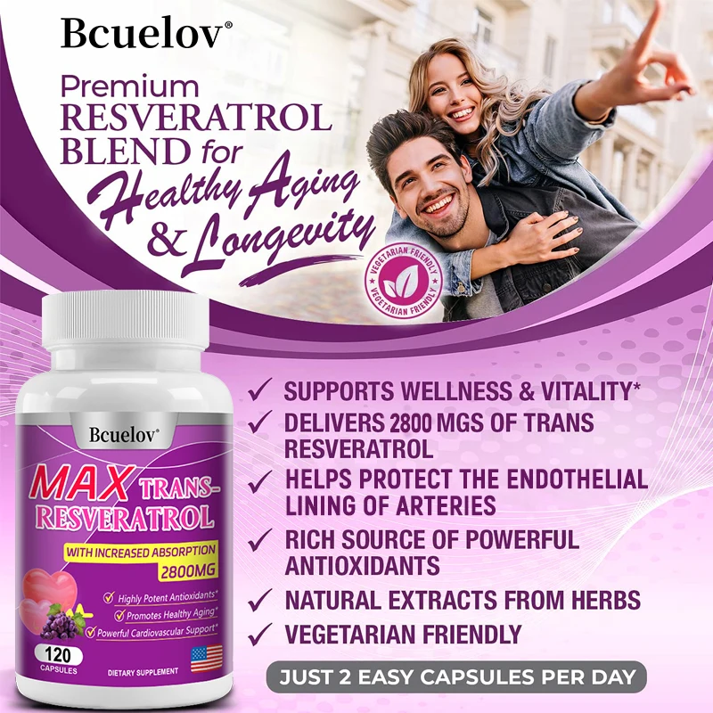 Natural Resveratrol Supplement - Powerful Antioxidant That Fights Cell Damage and Supports Heart, Cardiovascular and Skin Health