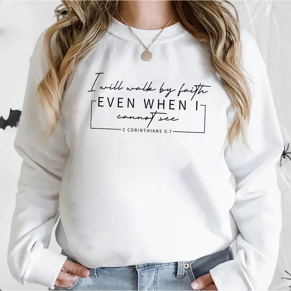 I Will Walk By Faith Sweatshirt Vintage Bible Verse Shirt Aesthetic Religious Shirt Inspirational Pullover Tee Easter Gifts