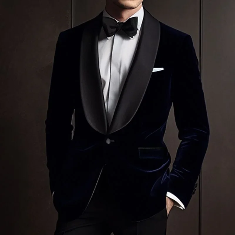 92 The groom's wedding suit party host performed high -end velvet suits British slim suit