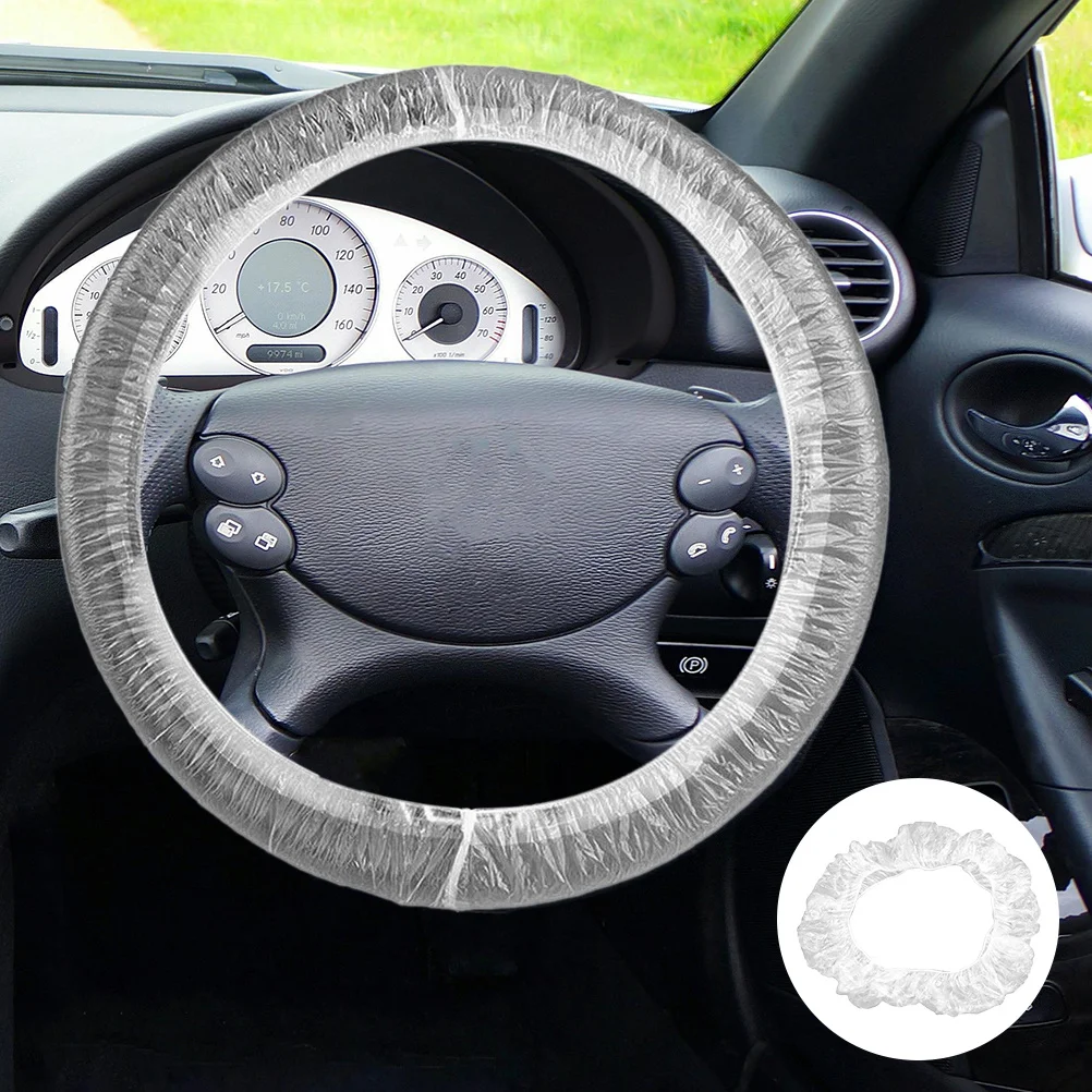 

250Pcs Steering Wheel Covers Disposable Elastic Plastic Sleeve Protector for Car Auto Handle White Plastic Steering Wheel Cover