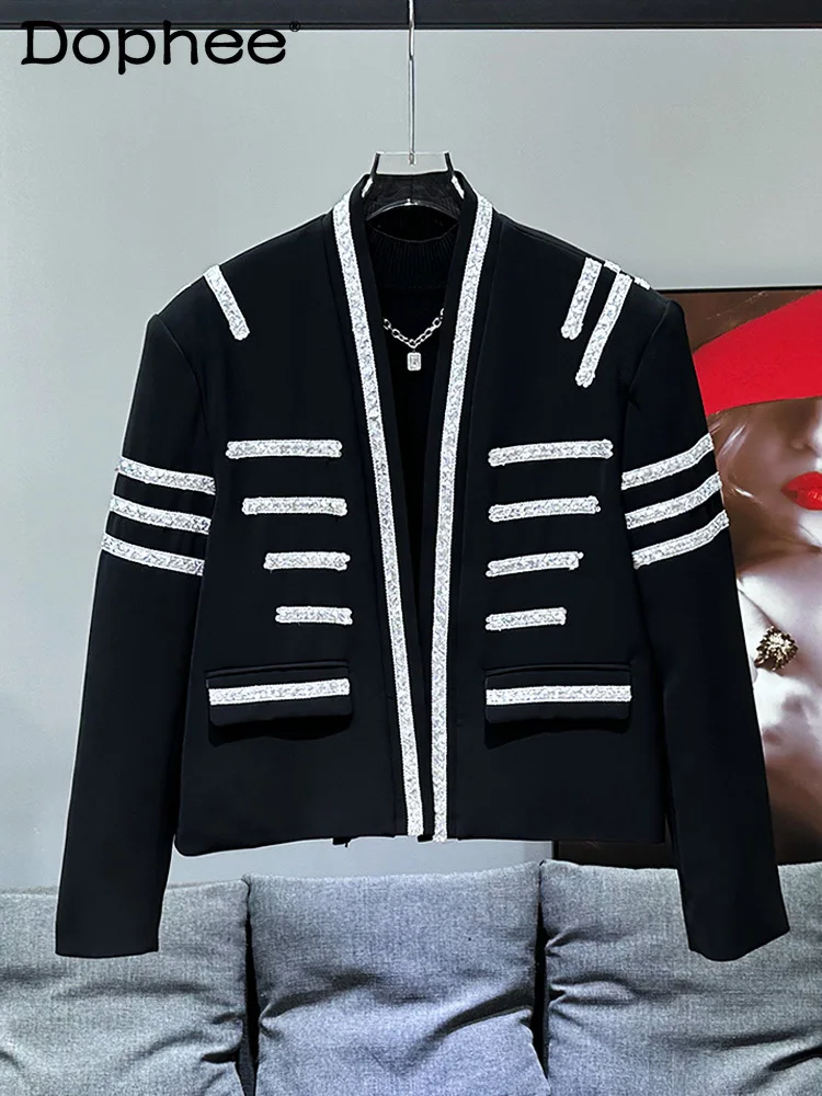 

Men's 2024 New Casual Fashion Trendy Versatile Contrast Color Short Coat Fashion Popular Sequins Decorative Loose Comfort Jacket