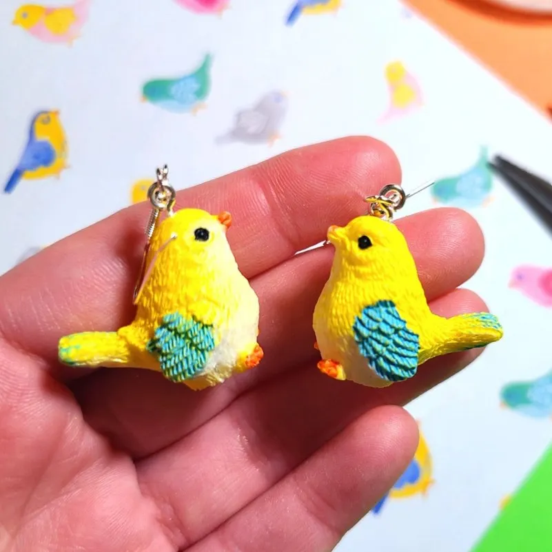 3D Cute Yellow Bird Women\'s Dangle Earrings Kawaii Resin Accessories Handmade Jewelry Eardrop Gift for Women 4 Color Choices