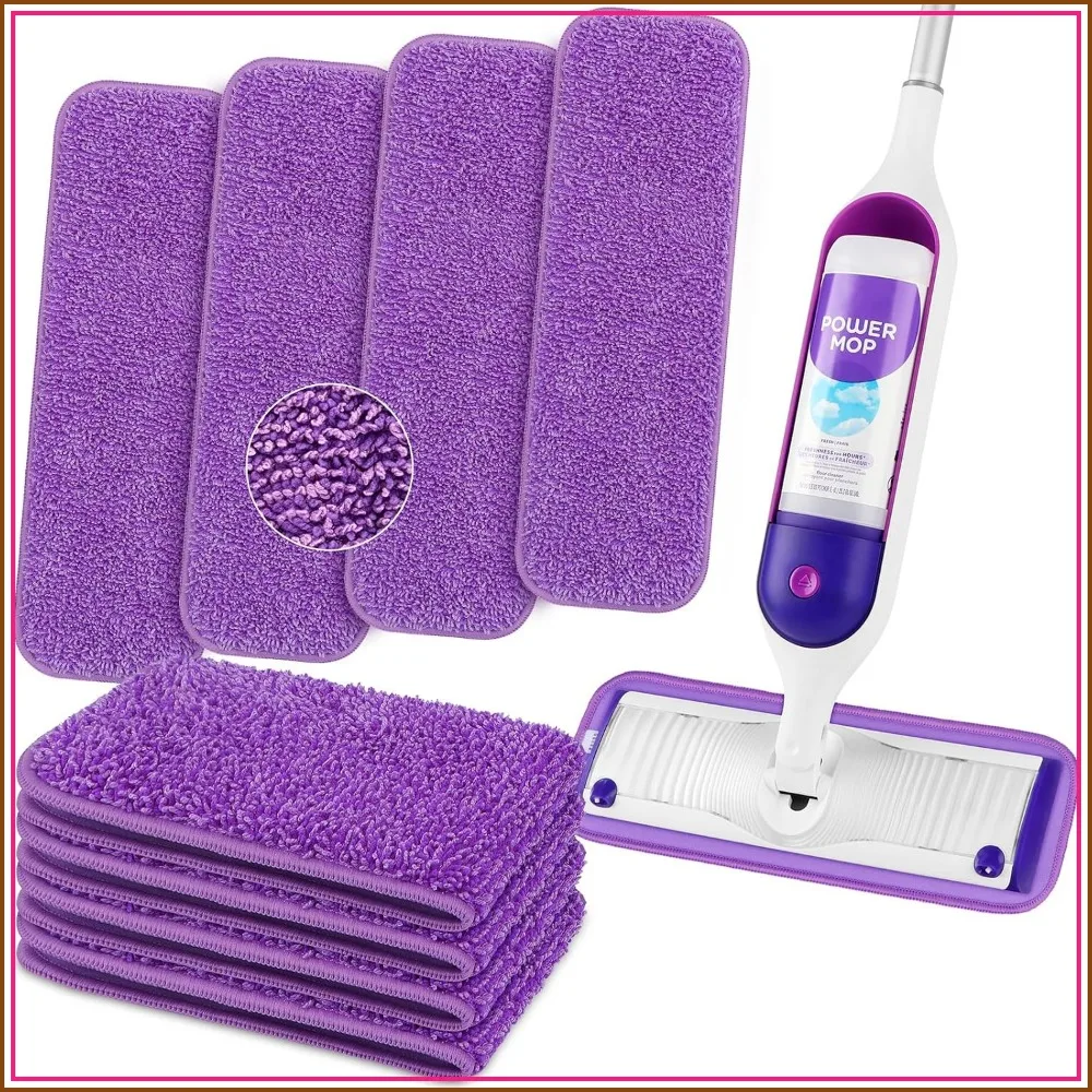 8-Pack Microfiber Mop Pads for Swiffer PowerMop, 13-15 inch, Washable & Reusable, Wet/Dry Use, for Wood/Tile/Laminate/Marble