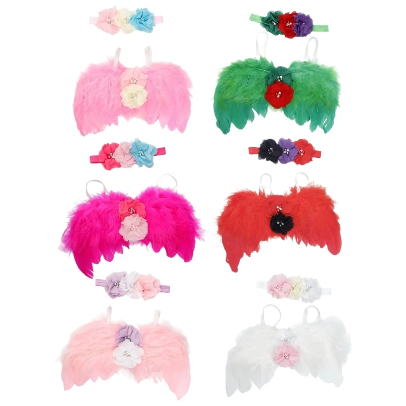 

1 Set Soft and Cute Baby Angel Wing with Flower Headband Hairband Photography Props for Memorable Newborns Photoshoots