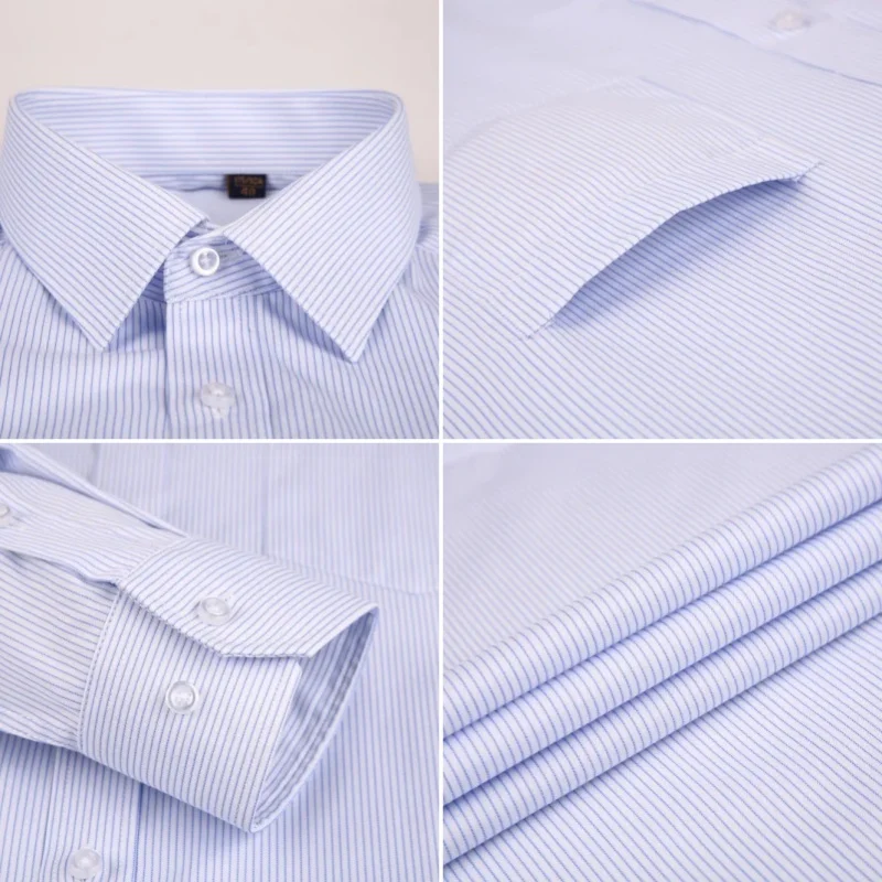 New High Quality 100% Cotton Men Dress Long Sleeve Shirt Solid Male Regular Fit Stripe Business Social Shirt White S-4XL