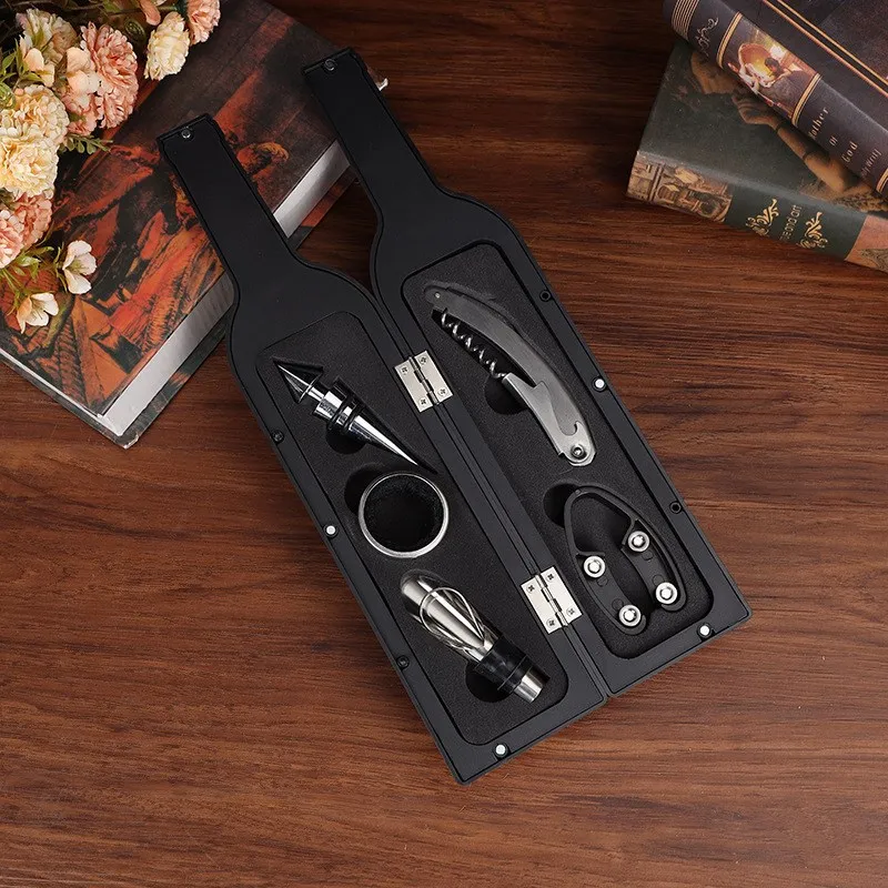 Deluxe Wine Opener Accessories Gift Tools Set with Waiters Corkscrew 5 Piece Bottle Opening Kit