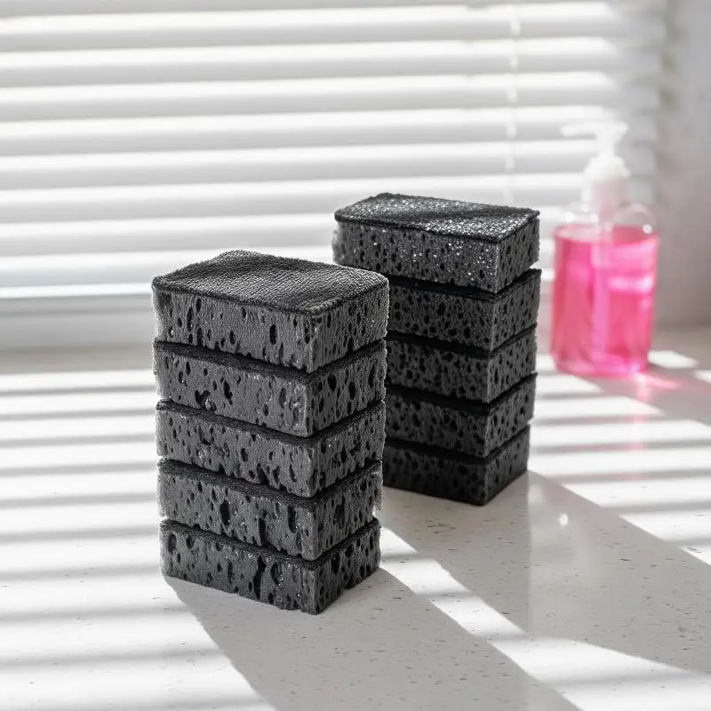 Kitchen Cleaning Sponge Black Seaweed Non Stick Oil Reusable Dishwashing Pot Scrubber Household Cookware Washing Supplies