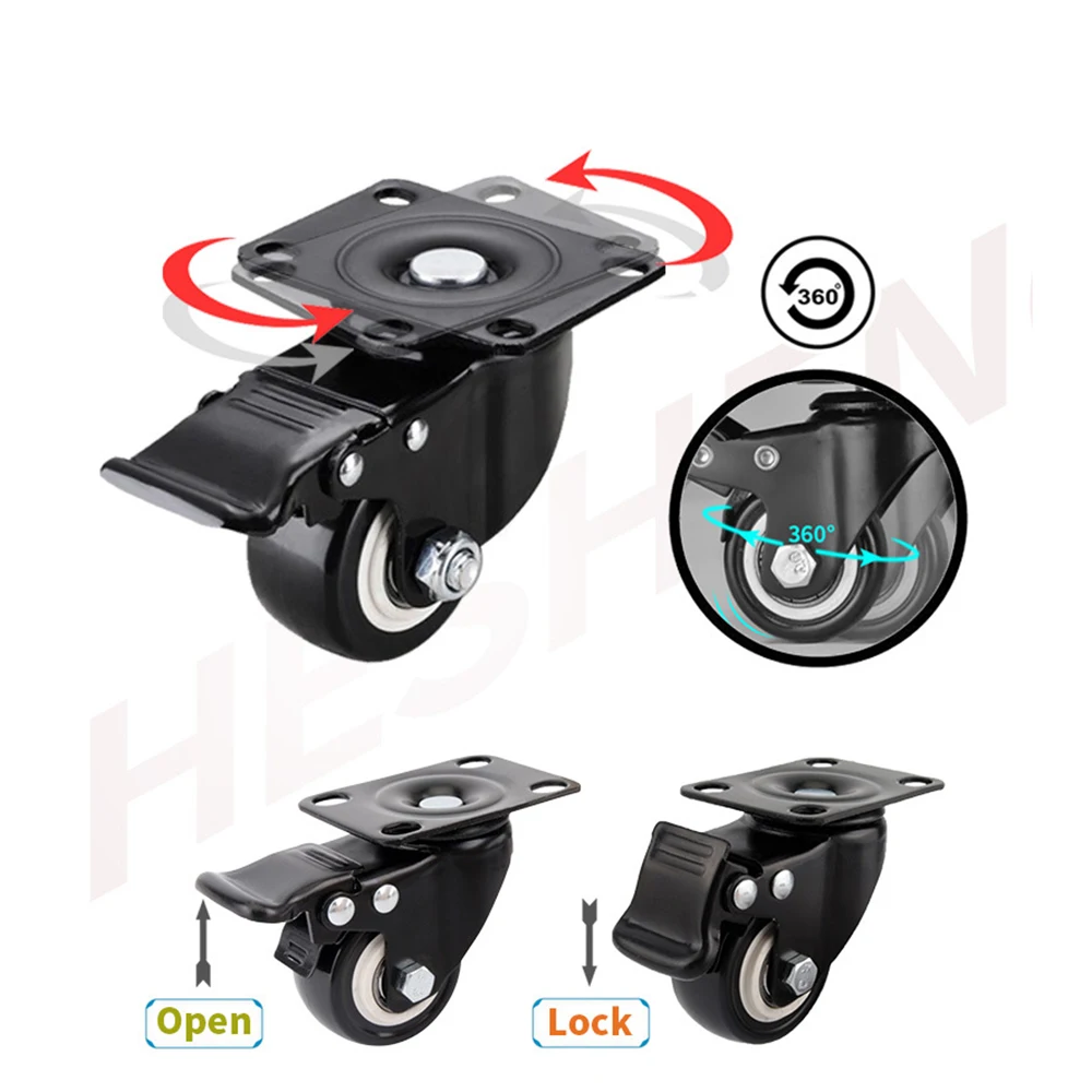 Swivel Caster Universal Soft Rubber Wheel 1.5 inches For Platform Trolley Chair Accessory 4Pcs Furniture Caster Household