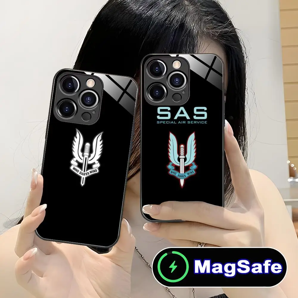

British SAS Mobile Cell Phone Case for iPhone 17 16 15 14 13 12 11 Air Pro Max Plus Mini MagSafe Glass Colorful Cover Luxury