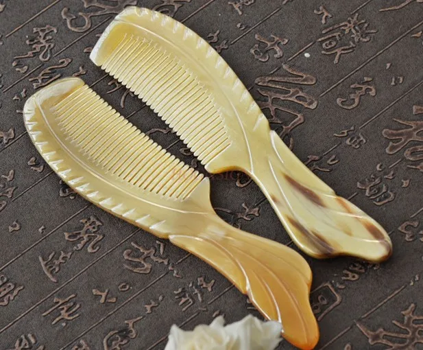 Cattle horn comb,natural yak horn short hair comb, carved fish tail shape comb,