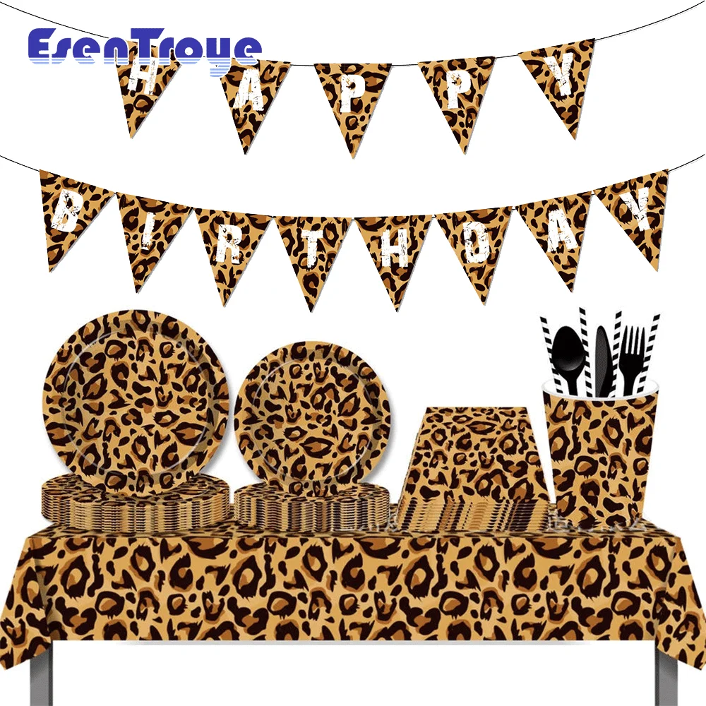 1 Satz Wald Tier Leopard Tiger Druck Platte Tischdecke Servietten Wald Banner Dschungel Safari wild eine Geburtstags feier Dekoration – Detail 5