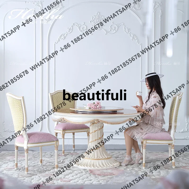 

Great discountsFrench round dining table and chair combination high-end solid wood dining table small apartment with turntable d