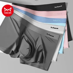 MiiOW 3Pcs Ice Silk Men's Underwear Boxers Graphene Antibacterial Trunks Mens Seamless Breathable Panties Sexy Man Boxers Briefs