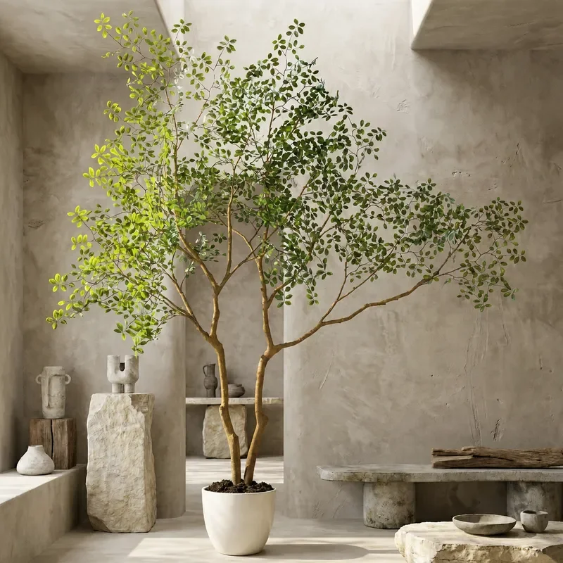 Large Faux Driftwood Green Plant Floor Standing Artificial Tree Wabi Sabi Style Indoor Decoration for Living Room Store