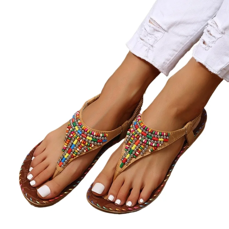 Luxury Bohemian Style Flat Sandals For Women Summer Clip Toe Gladiator Sandals Woman Plus Size Soft Bottom Beach Sandalias Mujer
