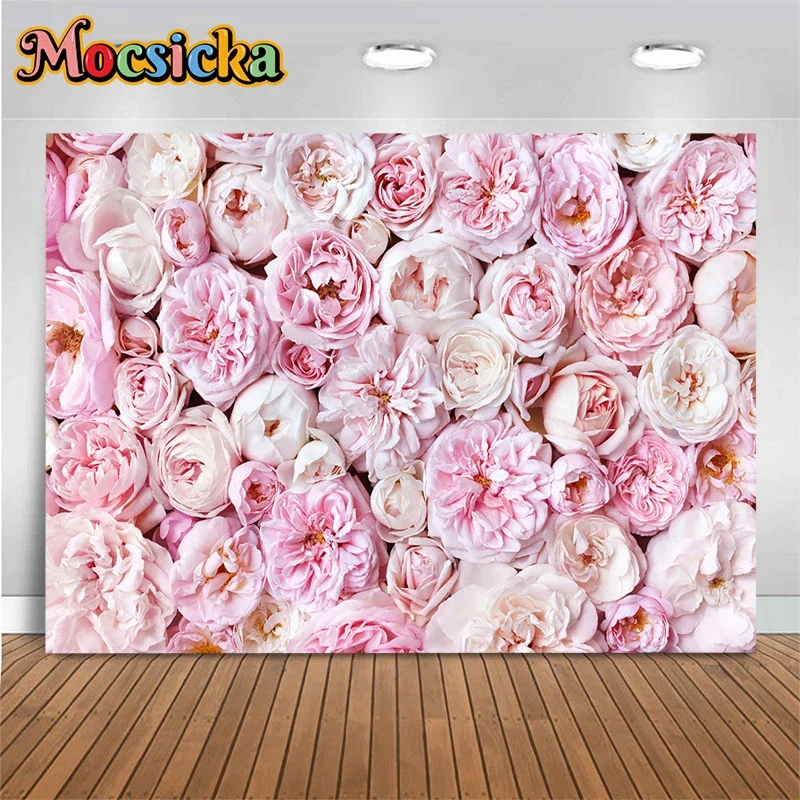 Pink Rose Background Photography Flower Wall Shower Girl Love Valentine\'s Day Backdrop Decoration Baby Wedding Prop Photo Studio