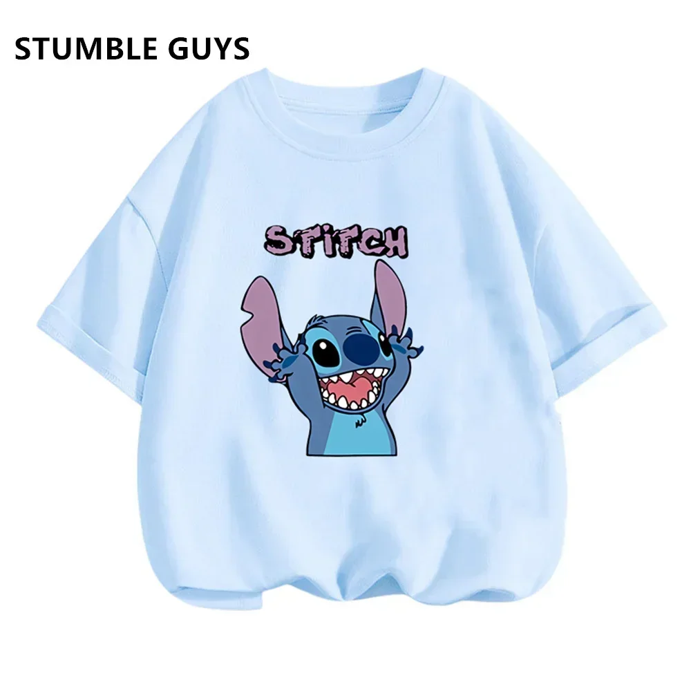 Cute Stitch T-shirts 3-14TChild Girls T Shirt Kids Girl Clothes Tops Boy Short Sleeve Tees Children's Clothing Summer Trucksuit