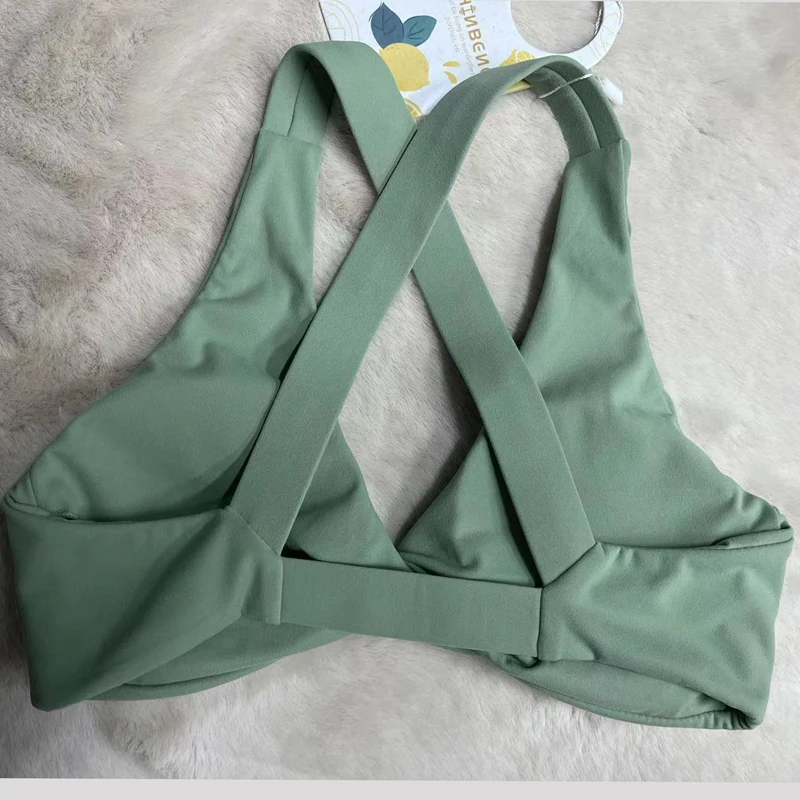 SHINBENE Hi Cloud Strappy Cross Back biustonosz do jogi wyściełana krótki Top do uprawiania fitnessu seksowna przednia stanik sportowy