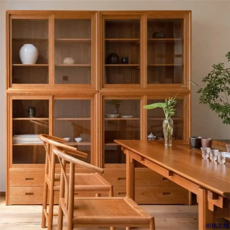 New Chinese solid wood bookcase combination