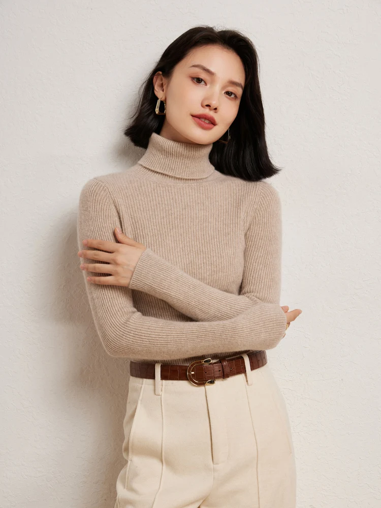 

New Women 100% Cashmere Slim Pullover Autumn Winter Turtleneck Basic Cashmere Sweater Soft Warm Long Sleeve Bottom Clothing
