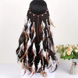 Boho Feather Headbands Hippie Gypsy Indian Hairbands Tassels Head Piece Costume Hair Accessories Festival Headdress for Women