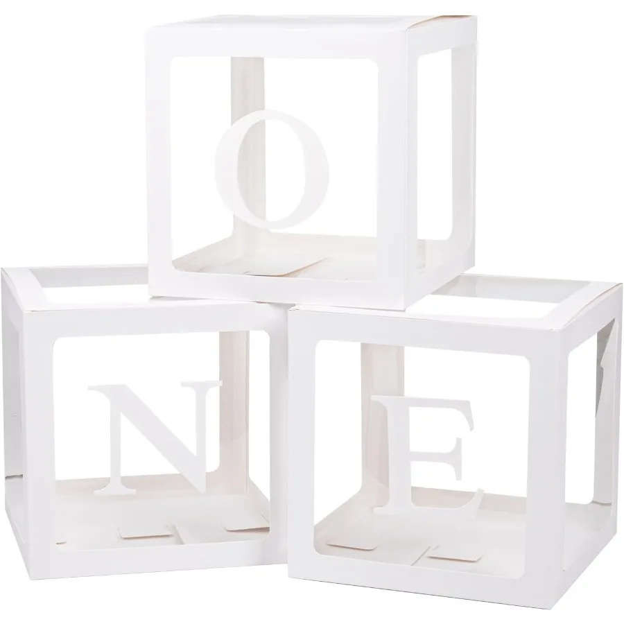 Fit Birthday Decorations For Boy Or Girl 3 Pcs ONE Balloon Boxes For 1st Birthday Baby Clear Blocks Party Decor With ONE TWO Le