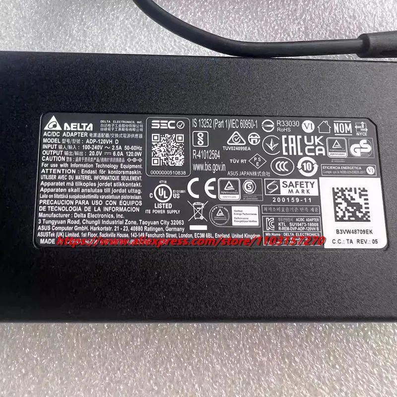 정품 델타 ADP-120VH D 20V 6A 120W 4.5x3.0mm 얇은 AC 어댑터 MSI CF63 MS-16R5 A17-120P2A 노트북 전원 공급 충전기