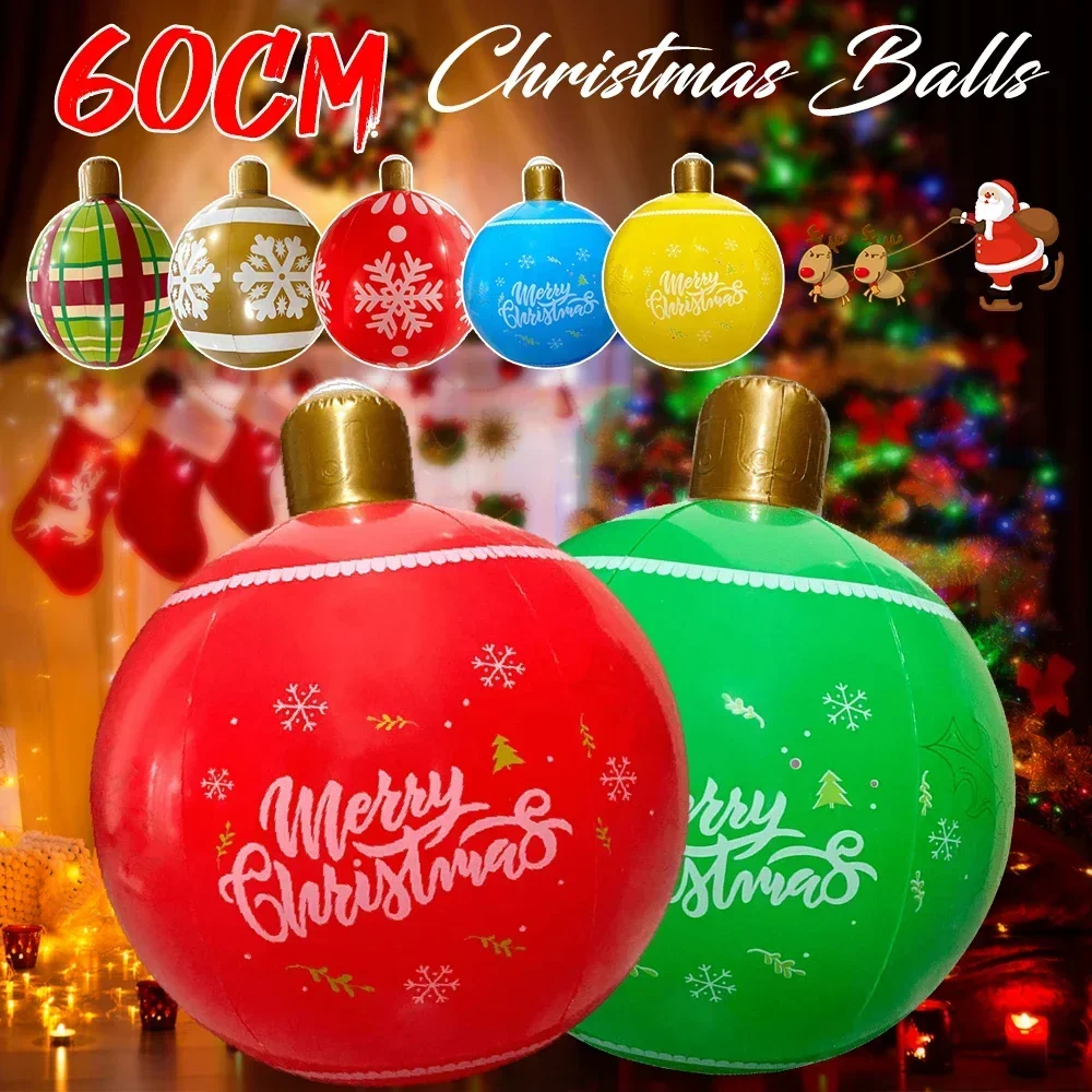 1xPVC Inflatable Christmas Ball Garden Decoration Ornaments Ball 60CM Xmas New Years Party Atmosphere Ball Yard Lawn Porch Decor