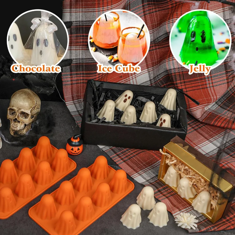 

Reusable Ghost Jello Mold Orange Easy To Clean Silicone Chocolate Mold Halloween Homemade Ghost Baking Mold for Gummy Candy