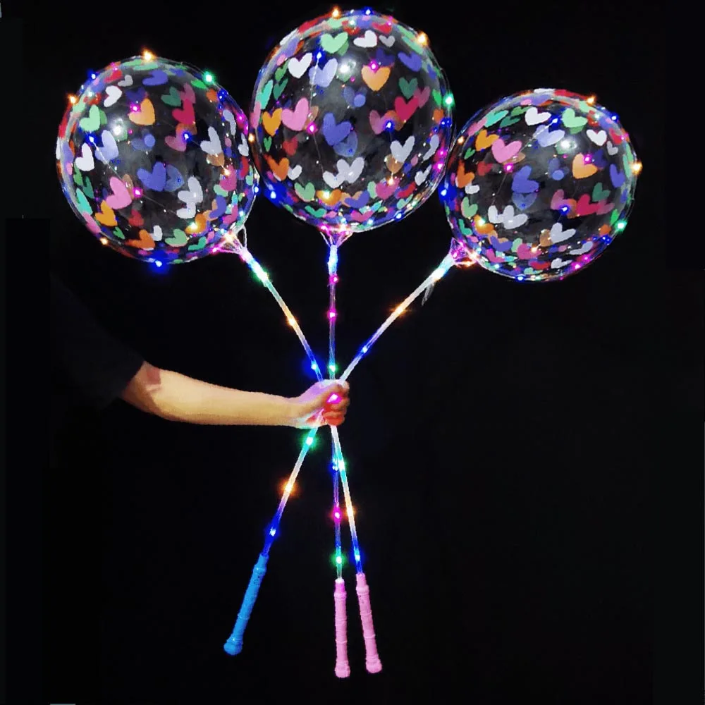 5/10/20/30 Uds. Globo Bobo transparente LED de 20 pulgadas globo luminoso con mango 70cm palo decoración del banquete de boda del Día de San Valentín